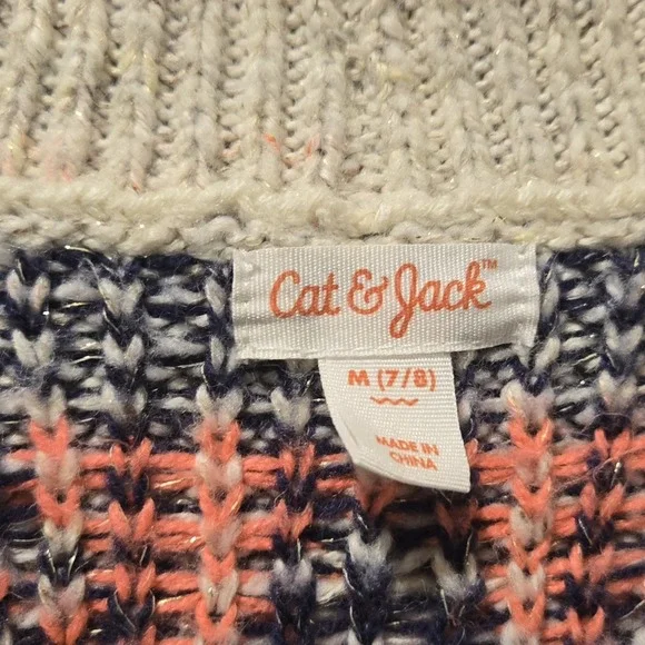 Cat & Jack Long Open Cardigan Sweater Girls Large Med 7/8 pink beige and blue - Picture 3 of 4